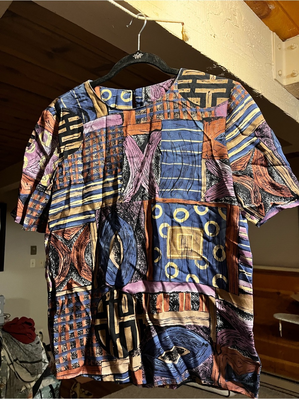 Abstract Geometric Vintage Short Sleeve Shirt - Multi Color